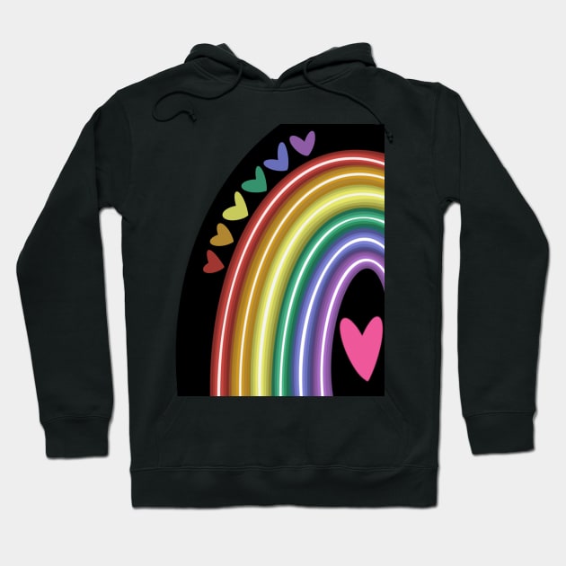 Rainbow neon hearts Hoodie by kymbohcreates